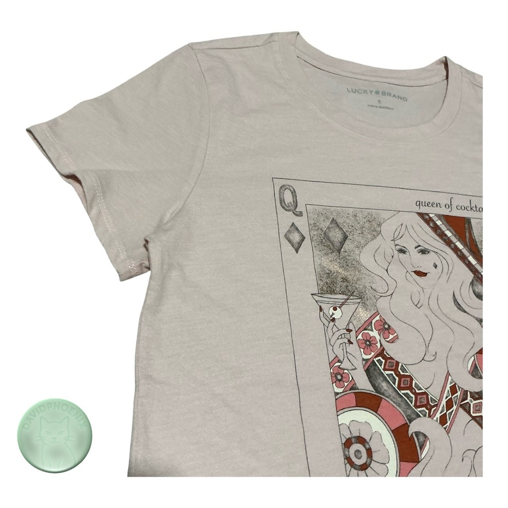 Lucky Brand Women's Queen of Cocktails Classic Crew Tee Pink Size Small NWT - Picture 8 of 14
